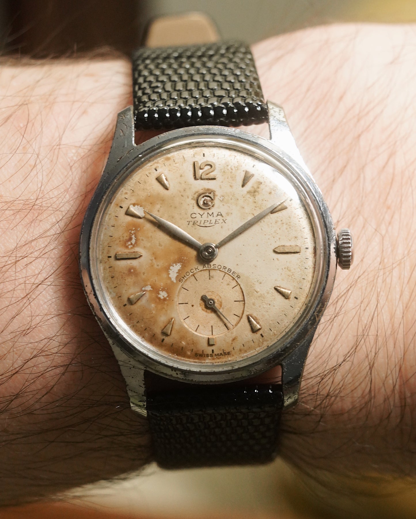 Vintage Cyma Big Seconds Hand Watch Tropical Dial