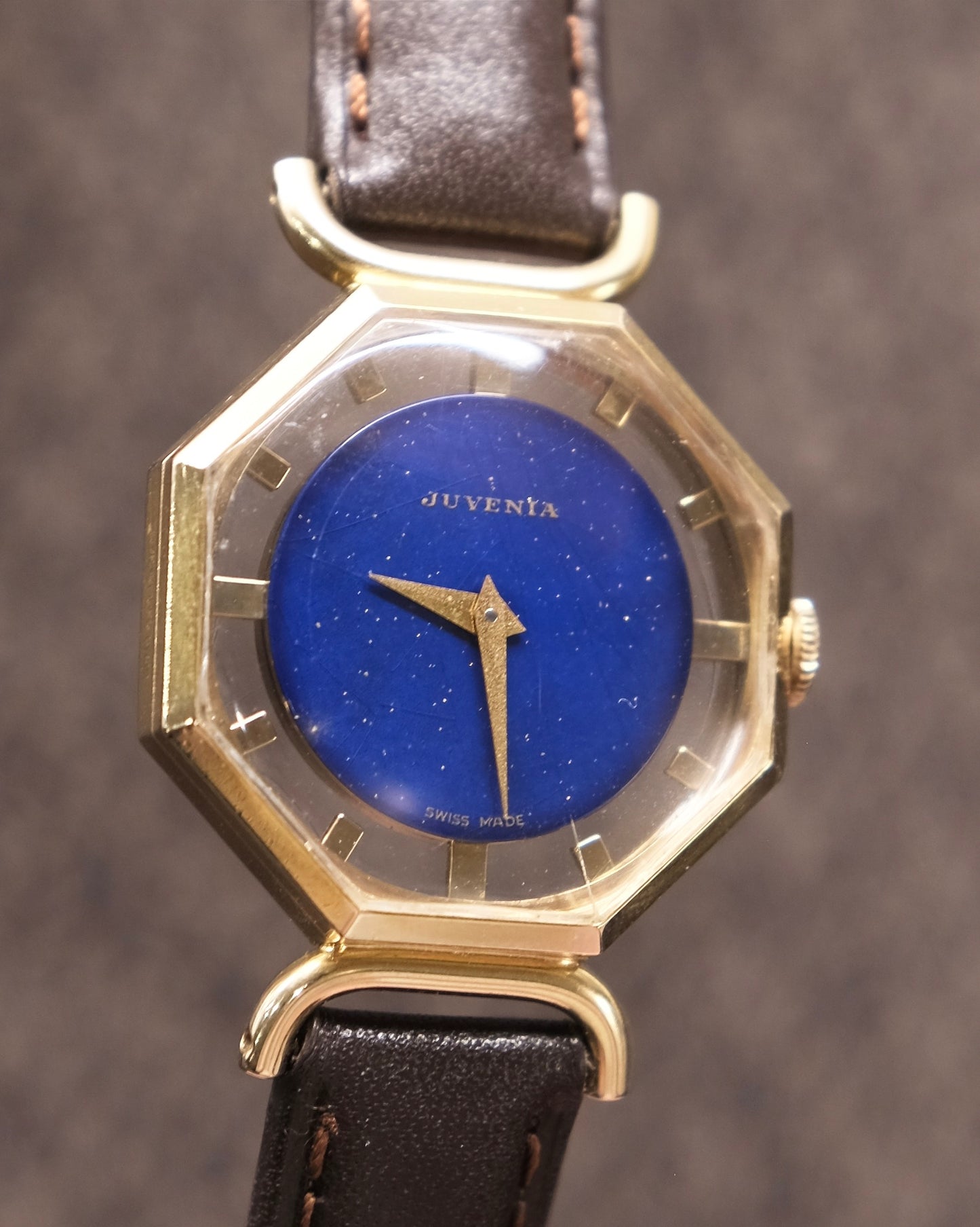 Juvenia Starry Night Dial Watch Gold Unisex Manual Wind Exhibition Back