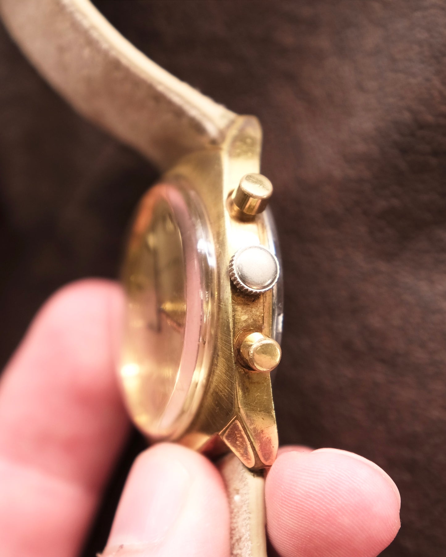 Bucherer Gold Chronograph Watch Manual Winding Mens