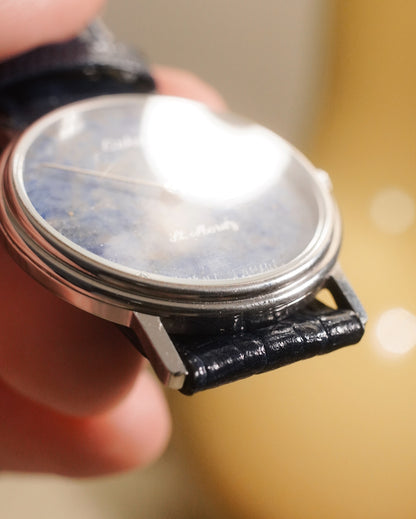1980’s Eska St Moritz Lapis Lazuli Stone Dial In Steel
