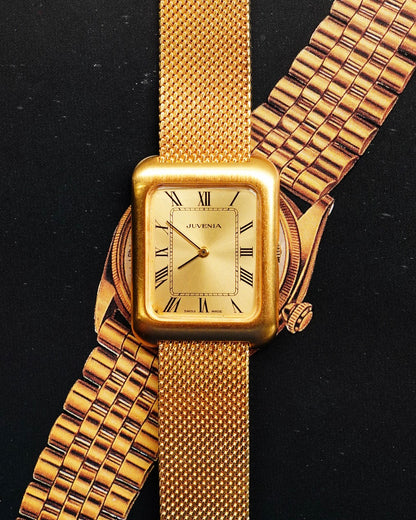 Vintage Juvenia Tank Watch Gold Mens Manual Wind Swiss