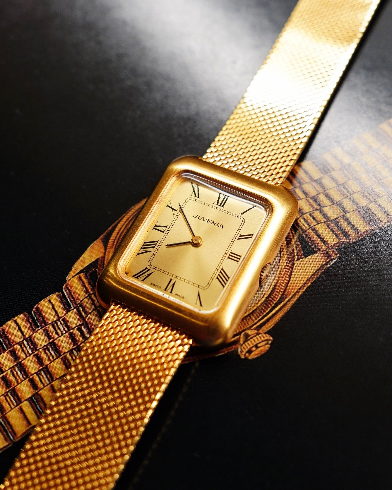 Vintage Juvenia Tank Watch Gold Mens Manual Wind Swiss