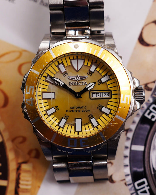 Invicta Yellow Diver Automatic Watch Men's Pearl Dial