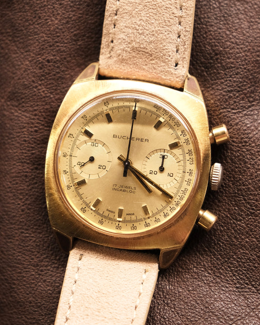 Bucherer Gold Chronograph Watch Manual Winding Mens